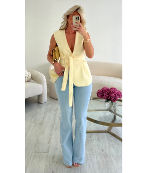 Sleeveless belted yellow...
