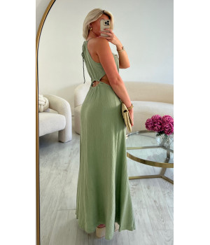 robe longue fente gaz de coton kaki