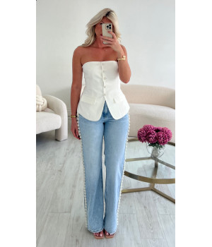 Blue wide leg pearl jeans