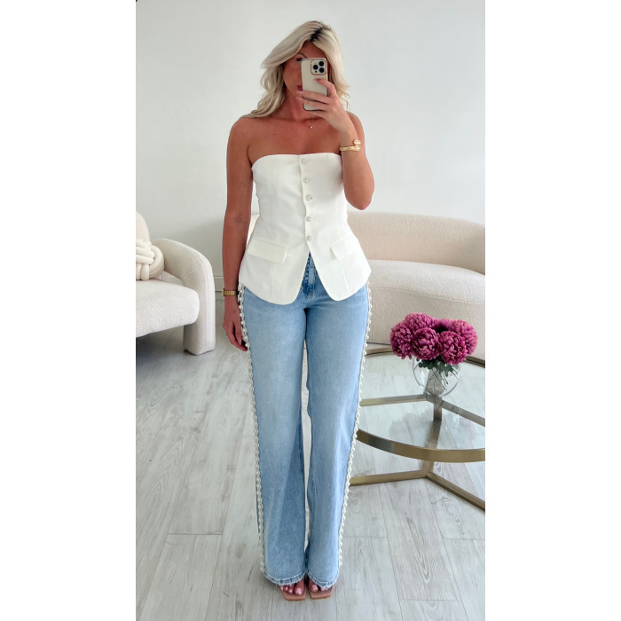 jeans bleu perles