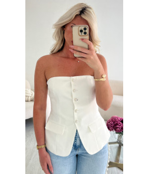 Top bustier blanc perles