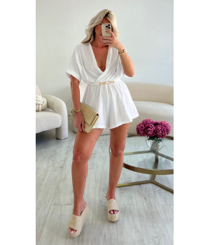 combishort gaz de coton blanche