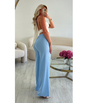 pantalon lin bleu