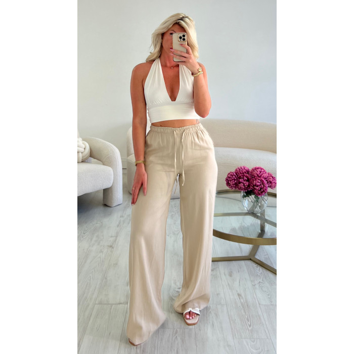 pantalon lin beige