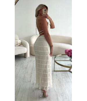 Textured ivoire backless dress