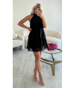 Black ruffled halter dress