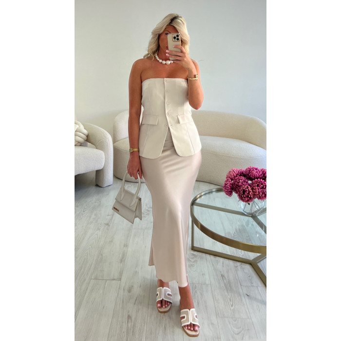jupe satinée beige