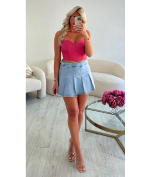 jupe short plissée bleu