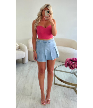 jupe short plissée bleu