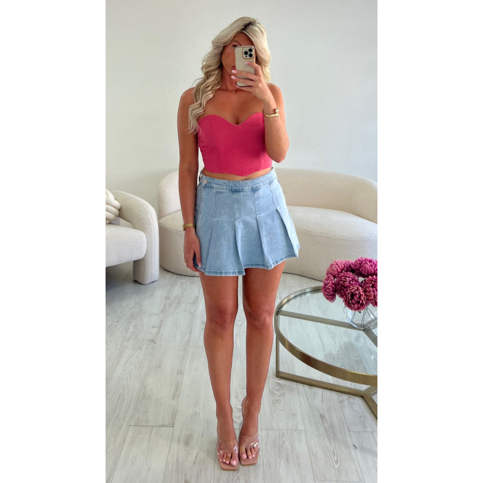 jupe short plissée bleu