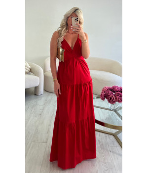 Robe longue coton rouge dos nu
