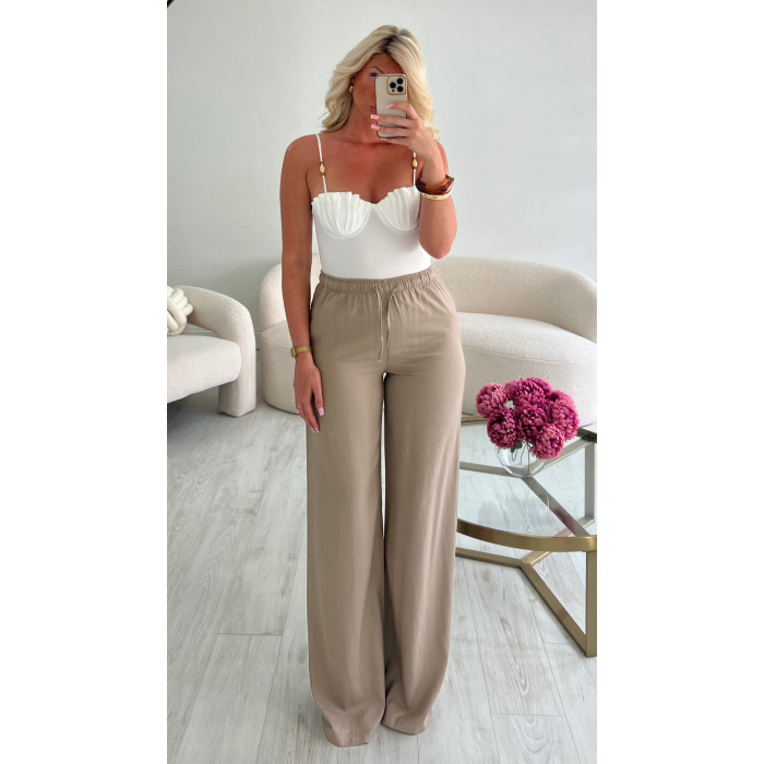 pantalon lin marron
