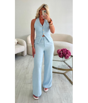 Pantalon tailleur lin bleu