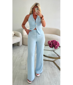 Pantalon tailleur lin bleu
