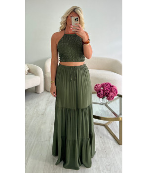 Long khaki skirt and...