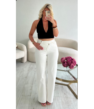 Jeans asymétrie wide leg blanc