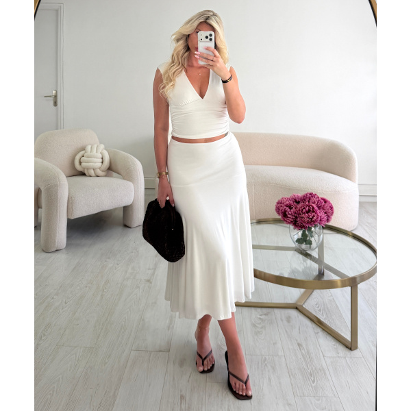 White Midi Skirt Set