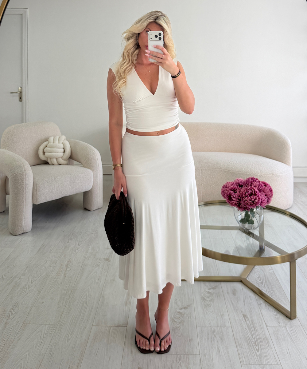 White Midi Skirt Set