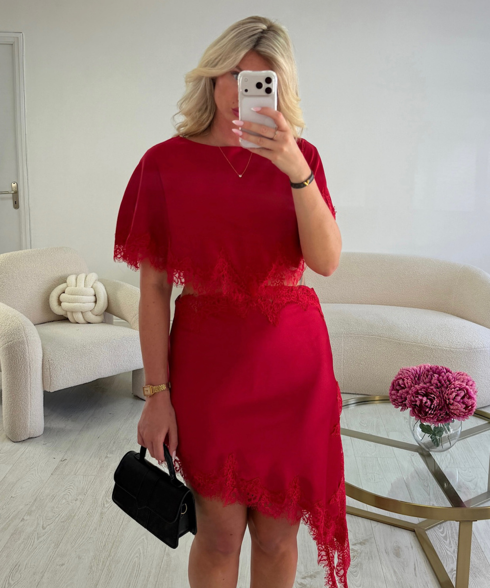 Red Lace Cape Dress
