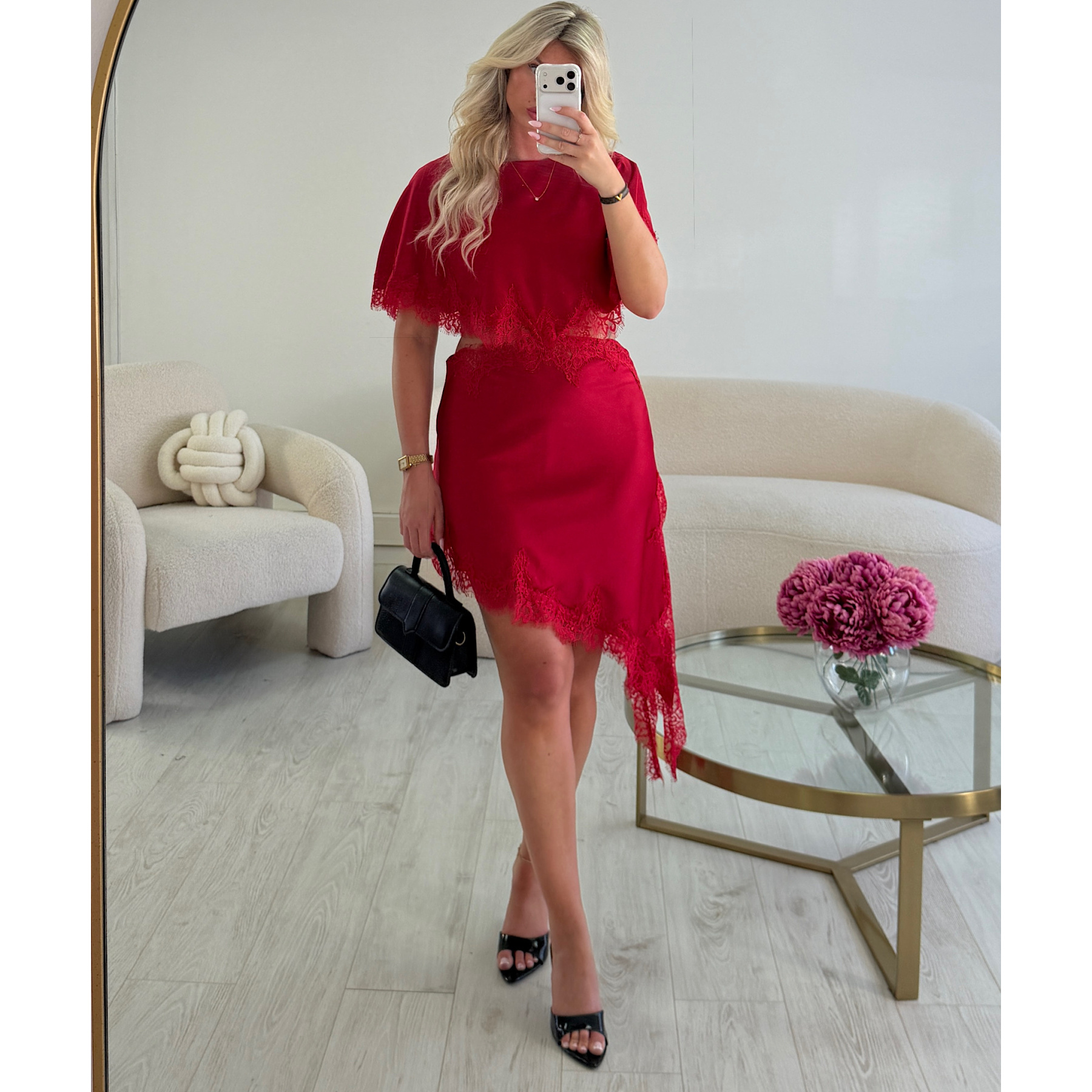 Red Lace Cape Dress