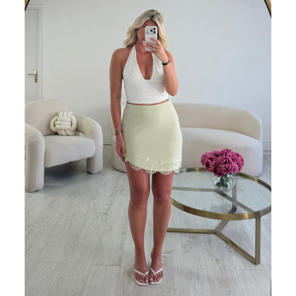 Jupe short asymétrique dentelle sauge - DRESS DESIREE
