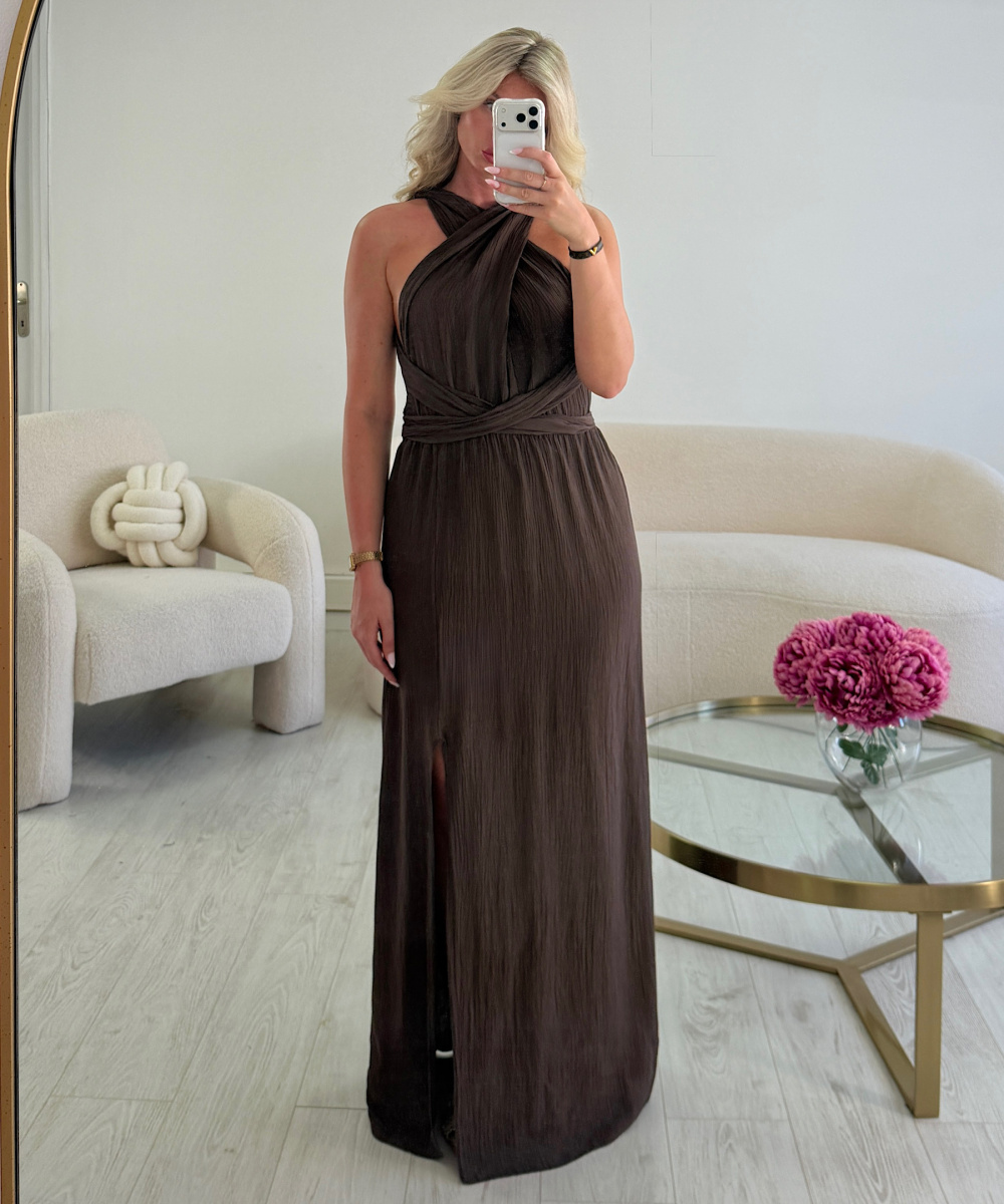 Brown backless slit dress