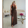 Brown backless slit dress - DRESS DESIREE