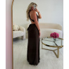 Brown backless slit dress - DRESS DESIREE