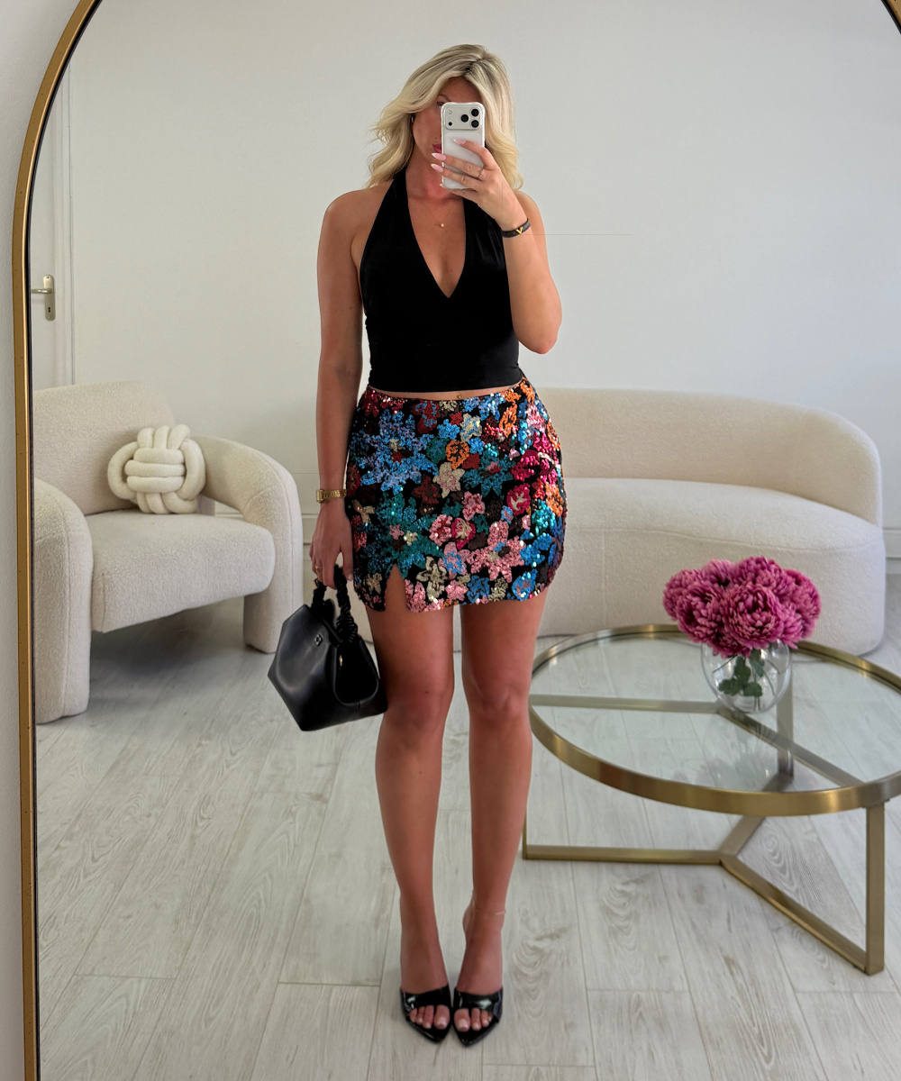 Jupe sequin fente coloré noir - DRESS DESIREE