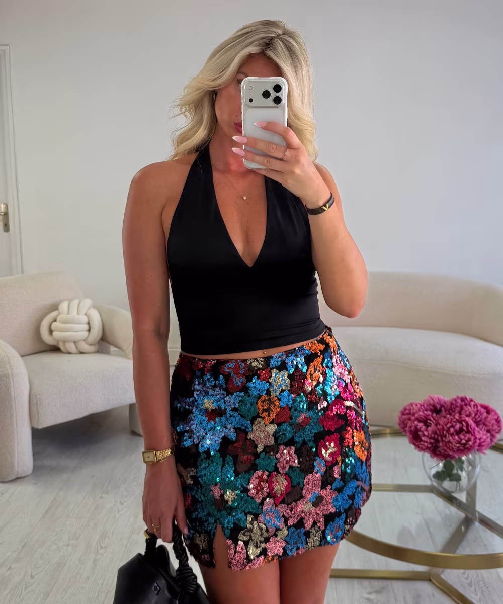 Jupe sequin fente coloré noir