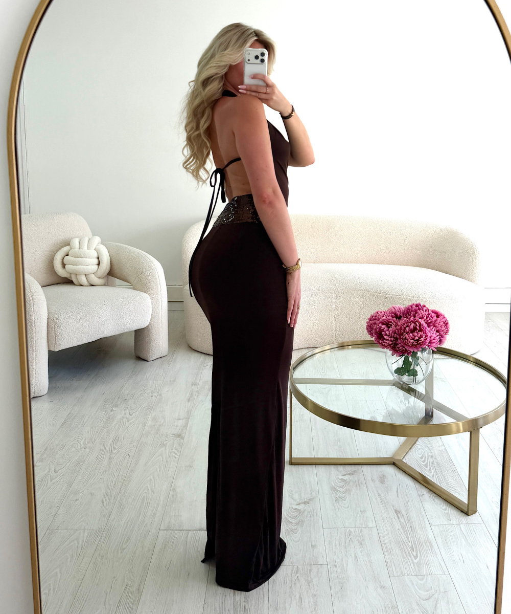 Robe longue sequins marron - DRESS DESIREE