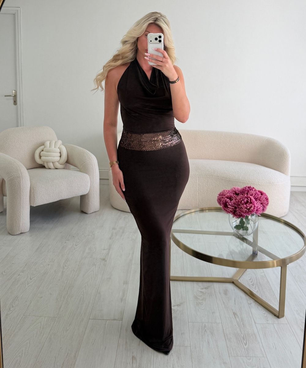 Brown Sequin Maxi Dress
