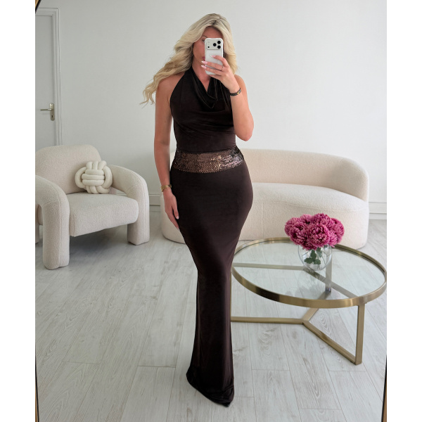 Robe longue sequins marron - DRESS DESIREE
