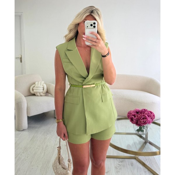 Ensemble blazer sans manche short sauge - DRESS DESIREE