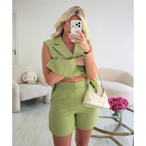 Ensemble blazer sans manche short sauge - DRESS DESIREE