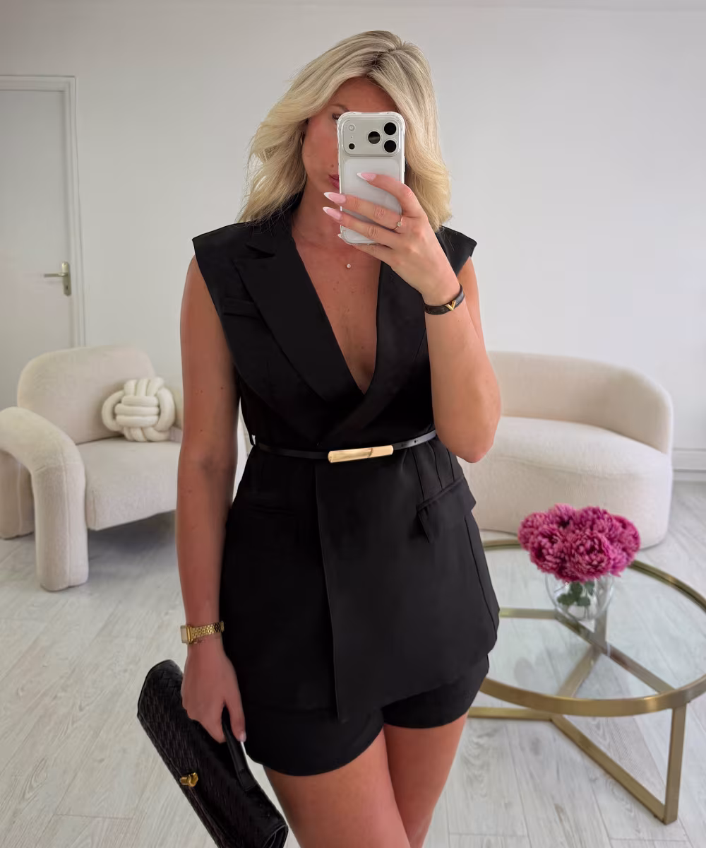 Ensemble blazer sans manche short noir