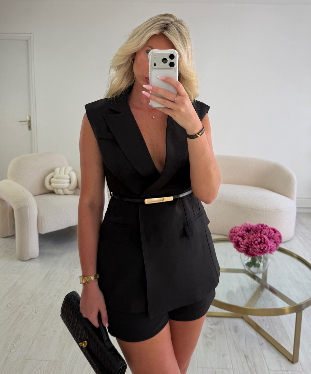 Sleeveless Blazer and Black Shorts Set