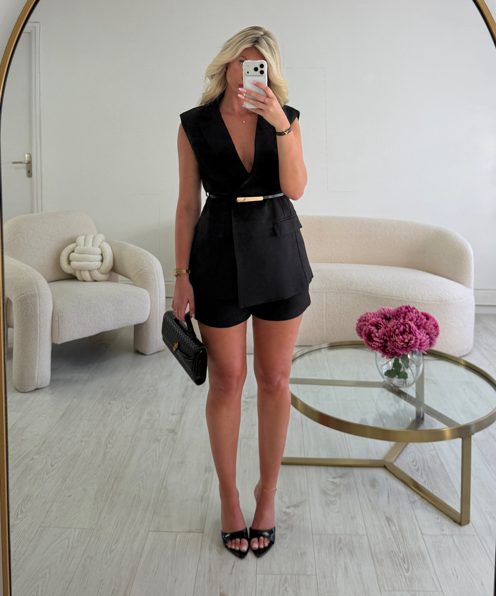 Sleeveless Blazer and Black Shorts Set