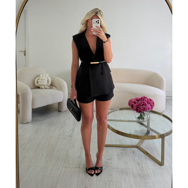 Sleeveless Blazer and Black Shorts Set