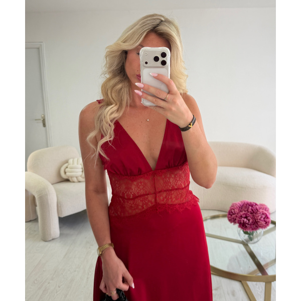 Long red Lace Dress