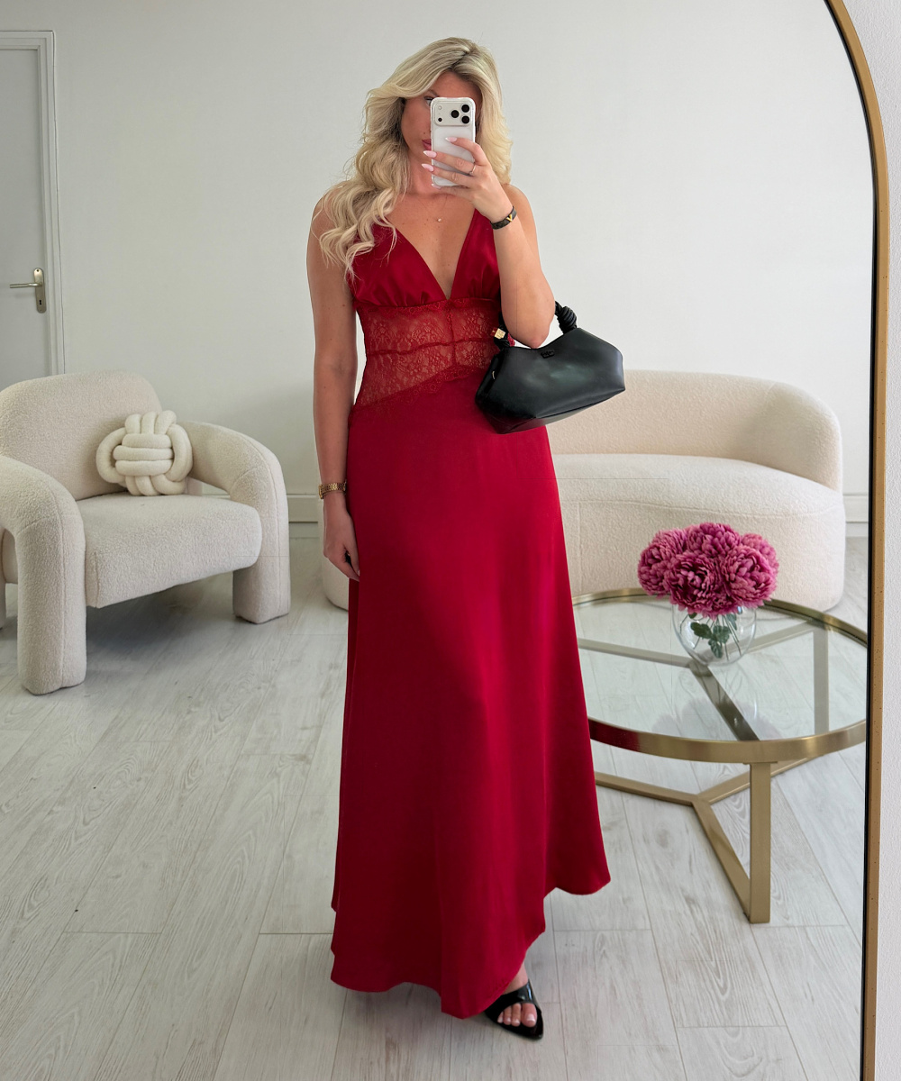 Long red Lace Dress