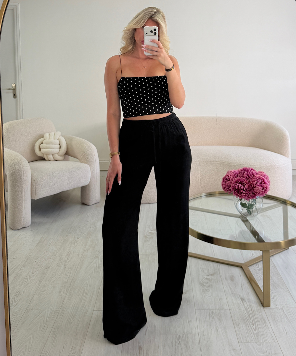 tall black linen trousers