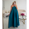 Robe longue ras cou perles satin turquoise -  DRESS DESIREE