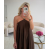 Robe longue ras cou perles satin choco -  DRESS DESIREE