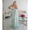 Long green-print backless dress - DRESS DESIREE