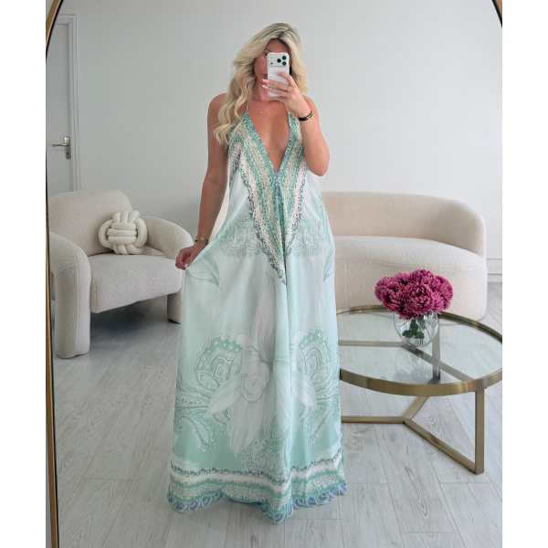 Robe longue dos nu vert sauge - DRESS DESIREE