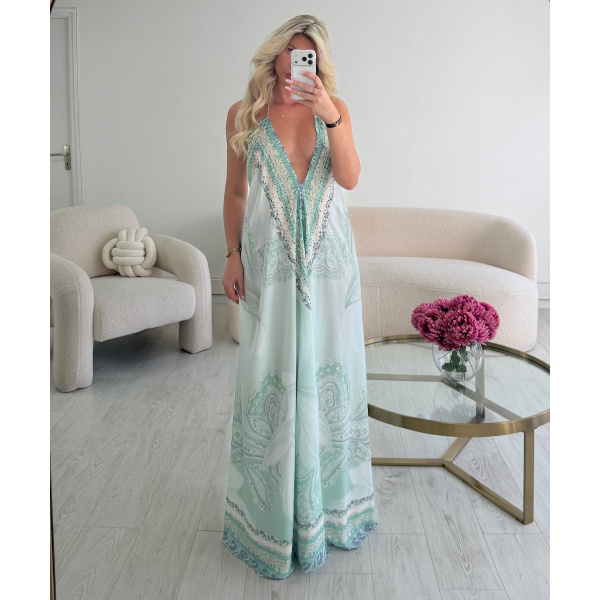 Robe longue dos nu vert sauge - DRESS DESIREE