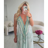 Long green-print backless dress - DRESS DESIREE