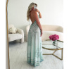 Long green-print backless dress - DRESS DESIREE