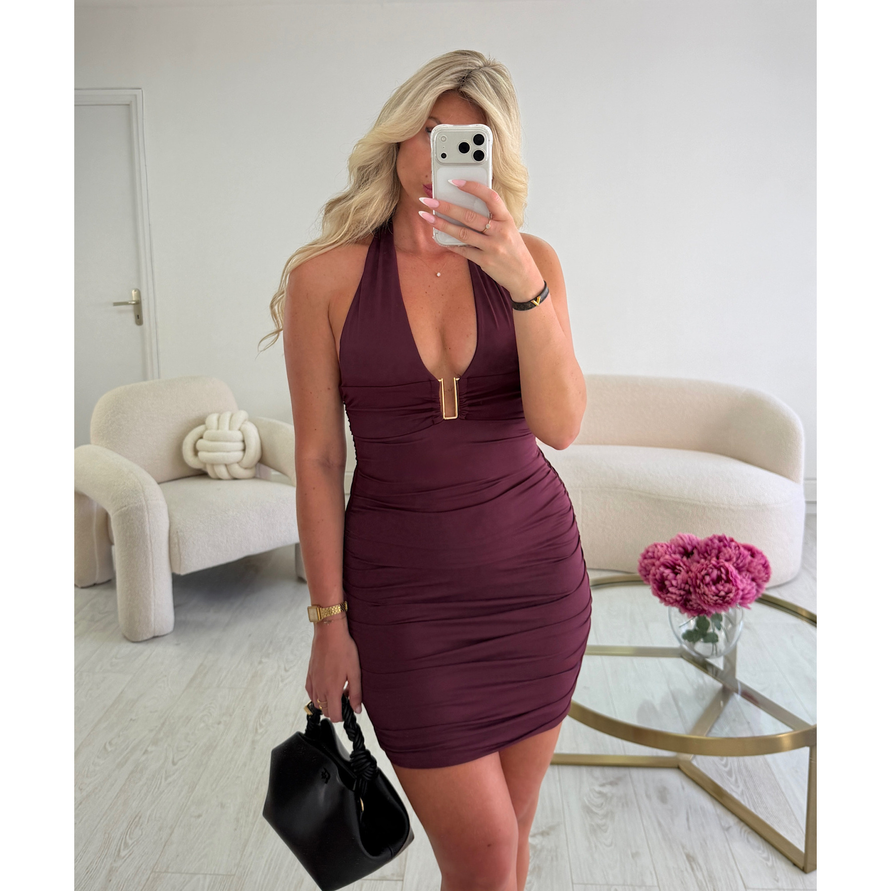 Robe prune détails courte - DRESS DESIREE